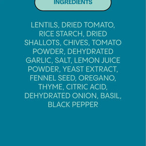 A blue container of LENTIFUL - LEMON MEDITERRANEAN INSTANT LENTILS by LENTIFUL, highlighting vibrant imagery of lemon, tomato, and herbs. Inspired by classic Greek cuisine, this plant-powered option offers 12g protein, 7g fiber, and 200 calories per serving. The label features the Non-GMO Project Verified seal, making it a nutritious pick for those seeking a Blue Zone-inspired lifestyle.
