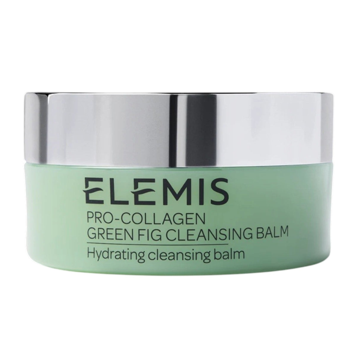 Three textured swatches—yellow, pearly white, and translucent—overlap on a pale background. Text reads: “3-in-1 transformative texture. Rich balm, nourishing oil, hydrating milk.” Experience the multi-tasking power of ELEMIS - PRO-COLLAGEN GREEN FIG CLEANSING BALM by ELEMIS - STEINER—a luxurious facial cleansing balm that also acts as an effective makeup remover.