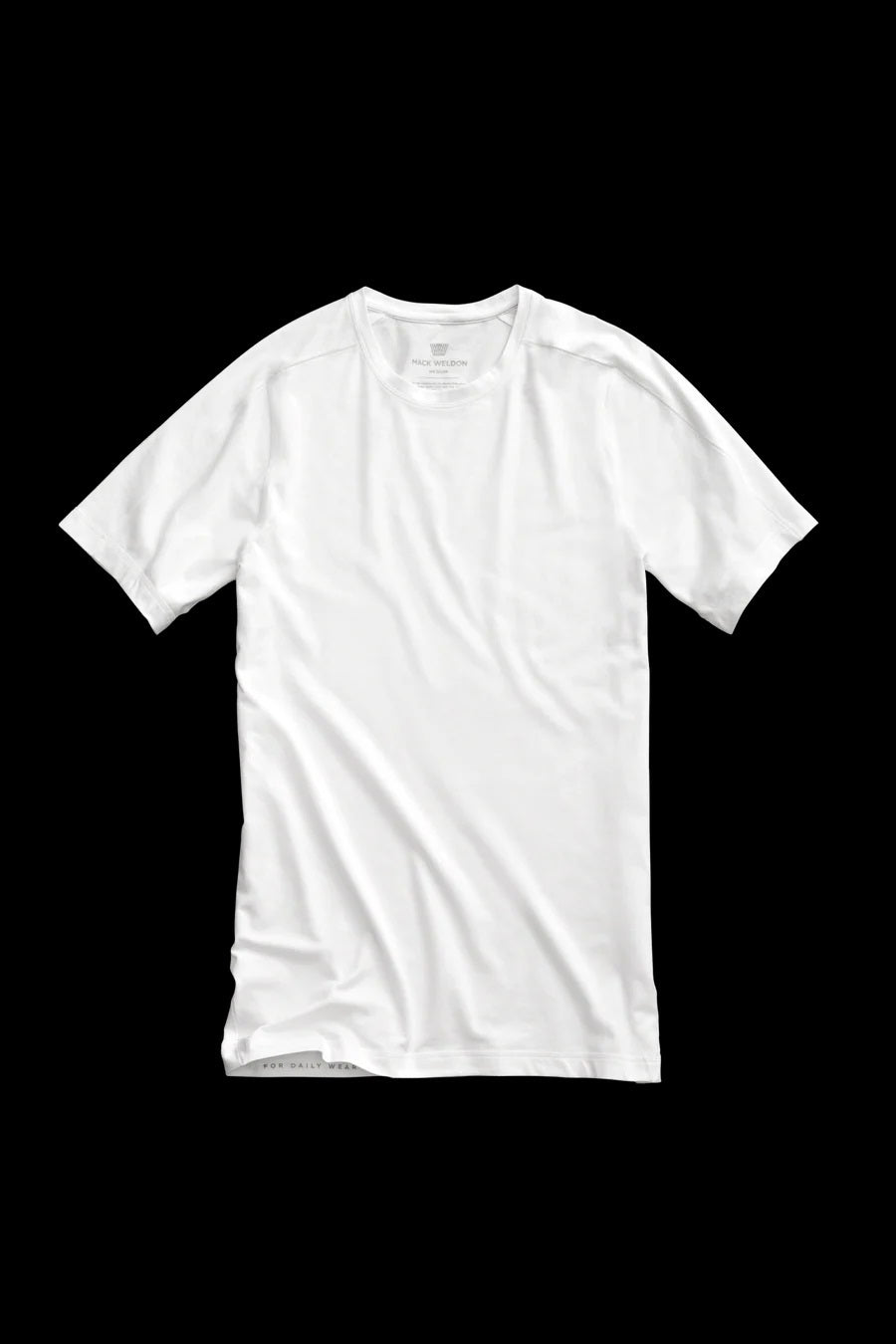The MACK WELDON 18 Hour Jersey Crewneck Undershirt in Bright White is a slim-fit, short-sleeve tee crafted from soft jersey, shown laid flat on a white background.