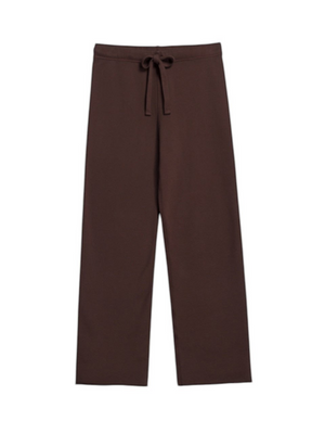 Fearrington Village Frank and Eileen Catherine long wide-leg sweatpants in coco brown cotton with a drawstring waist.