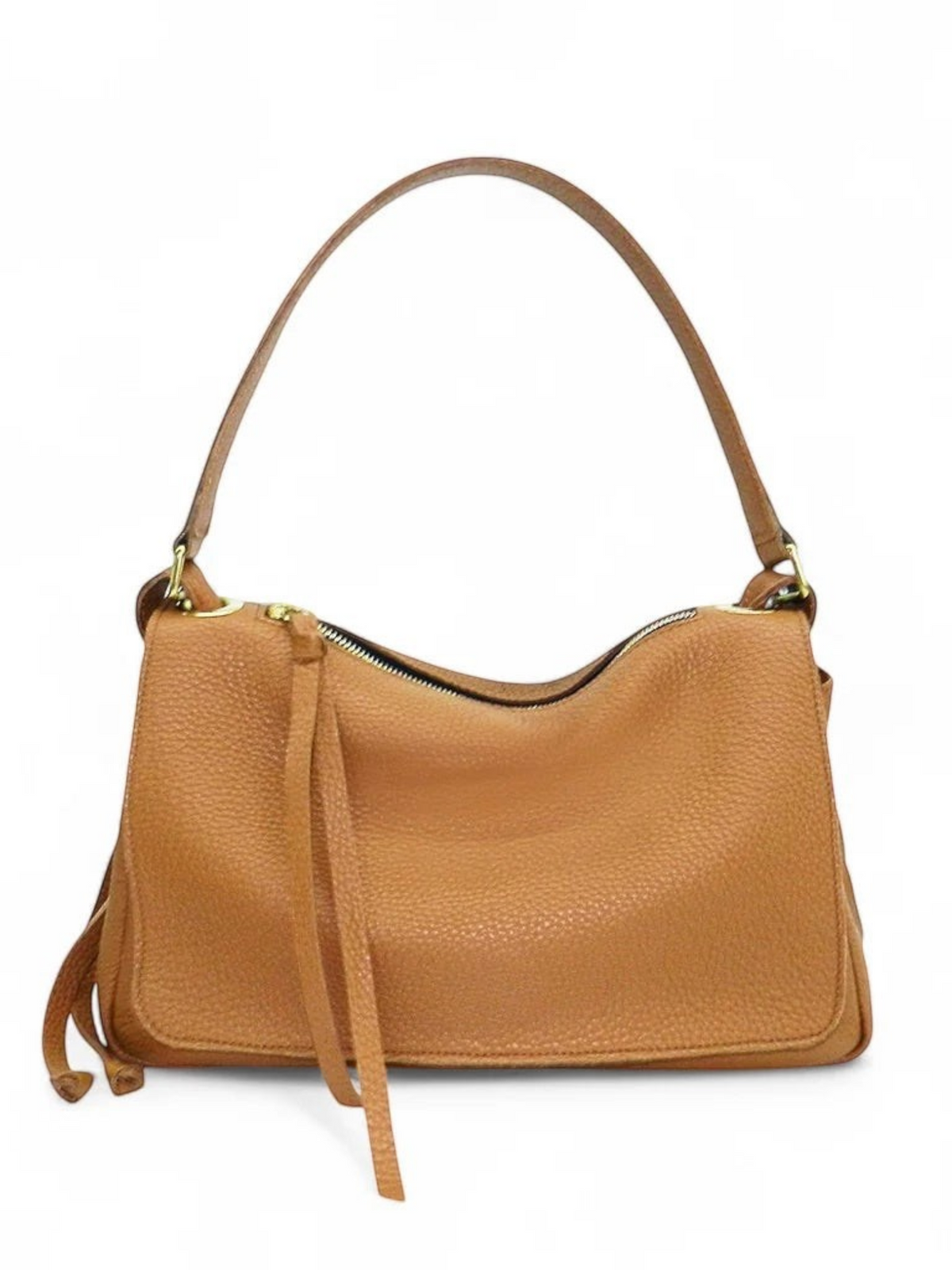Fearrington Village OLIVEVE Remi medium slouchy shoulder bag in miel buffalo cowhide leather with tassel detail