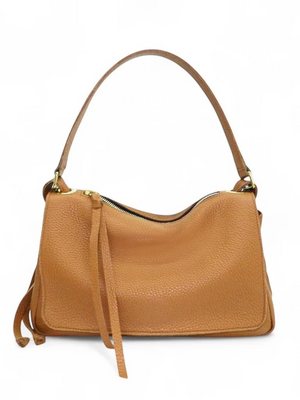 Fearrington Village OLIVEVE Remi medium slouchy shoulder bag in miel buffalo cowhide leather with tassel detail