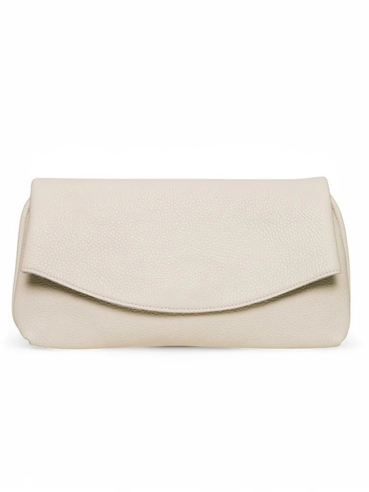 Fearrington Village OLIVEVE Valentina clutch in cream pebbled Italian buffalo cowhide leather with magnetic closure