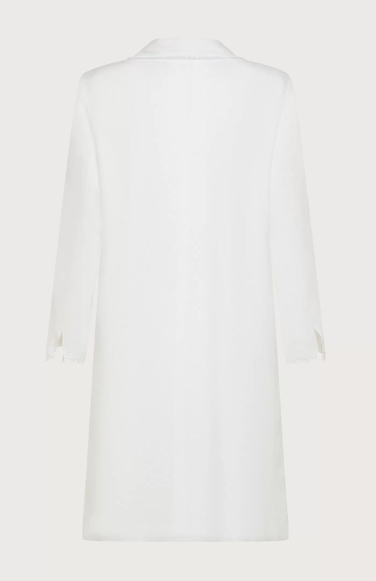 Embrace elegance with the SEVENTY VENEZIA stretch linen overcoat by SEVENTY. This white coat boasts a single button closure, notched lapel, and relaxed fit, delivering a minimalist yet chic knee-length silhouette perfect for any ensemble.