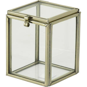 A champagne cork from JM PIERS' LARGE CORK SAFE, enclosed in a small glass display box with golden edges. In front of the box, a brown tag reads: "Occasion: Our Birthday!, Date: 4/6/20, Spirit: Prosecco." It's the perfect gift to commemorate special occasions.