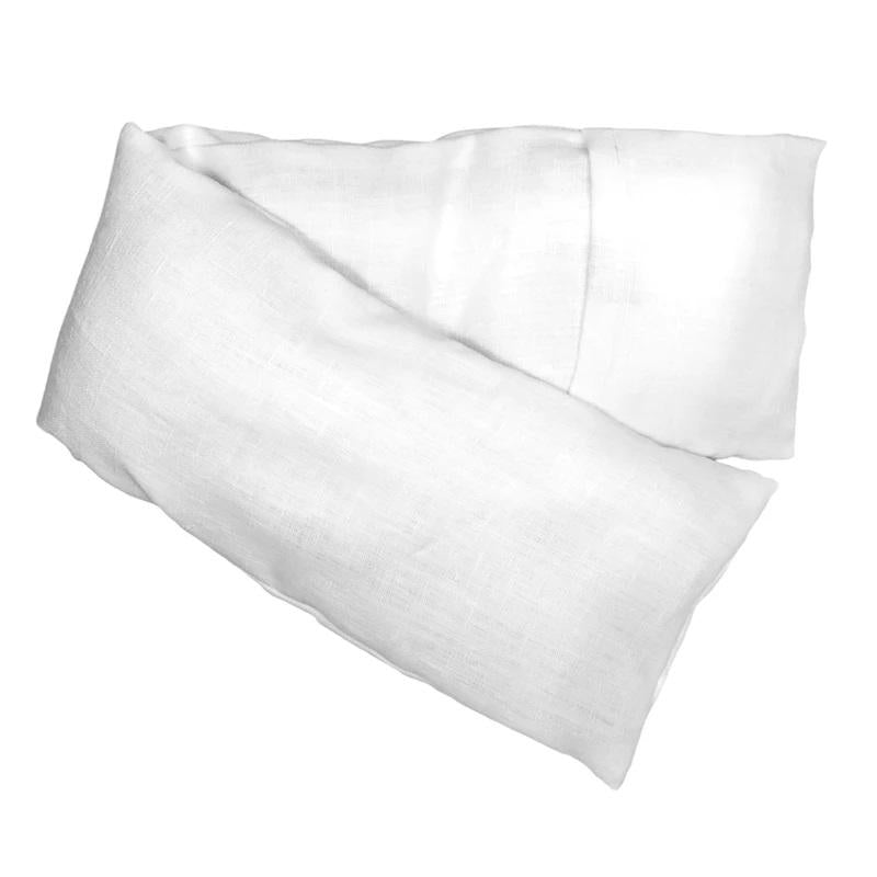An IVORY LINEN HOT/COLD FLAXSEED NECK WRAP from E WIGHTMAN &amp; CO, featuring neatly folded, plain white linen with a slightly textured surface, is displayed against a white background. The fabric appears soft and clean, embodying both the elegance and utility of this finely crafted neck wrap.