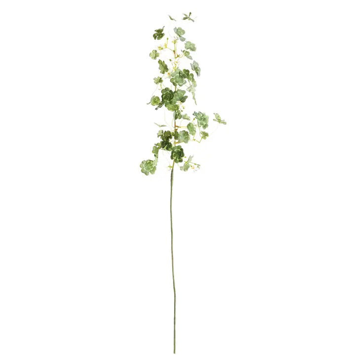 The NAPA HOME AND GARDEN - CLOVER STEM, featuring a realistic eucalyptus branch with green leaf clusters on a slender stem, is ideal for interior décor and looks stunning against a white background.