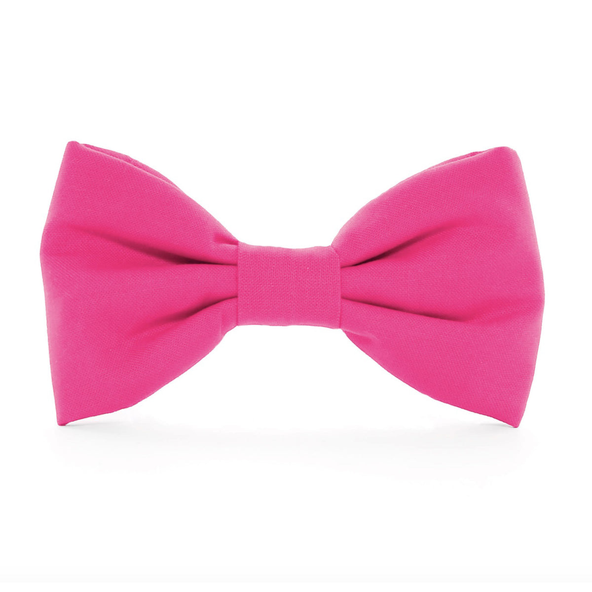A vibrant hot pink bow tie with a classic shape, neatly tied with symmetrical loops and ends. Handmade in America, the DOG BOW TIE (STANDARD, HOT PINK) by THE FOGGY DOG boasts a smooth texture and bright color. Perfectly positioned against a white background, it&#39;s an ideal accessory for any collection of pet products.