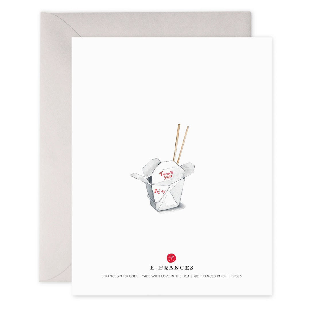 The E. FRANCES PAPER - FORTUNE COOKIE CARD by E. Frances Paper showcases a watercolor of an open fortune cookie with a "Good Luck" message and copper foil accents on a white background, adding charm to your wishes.