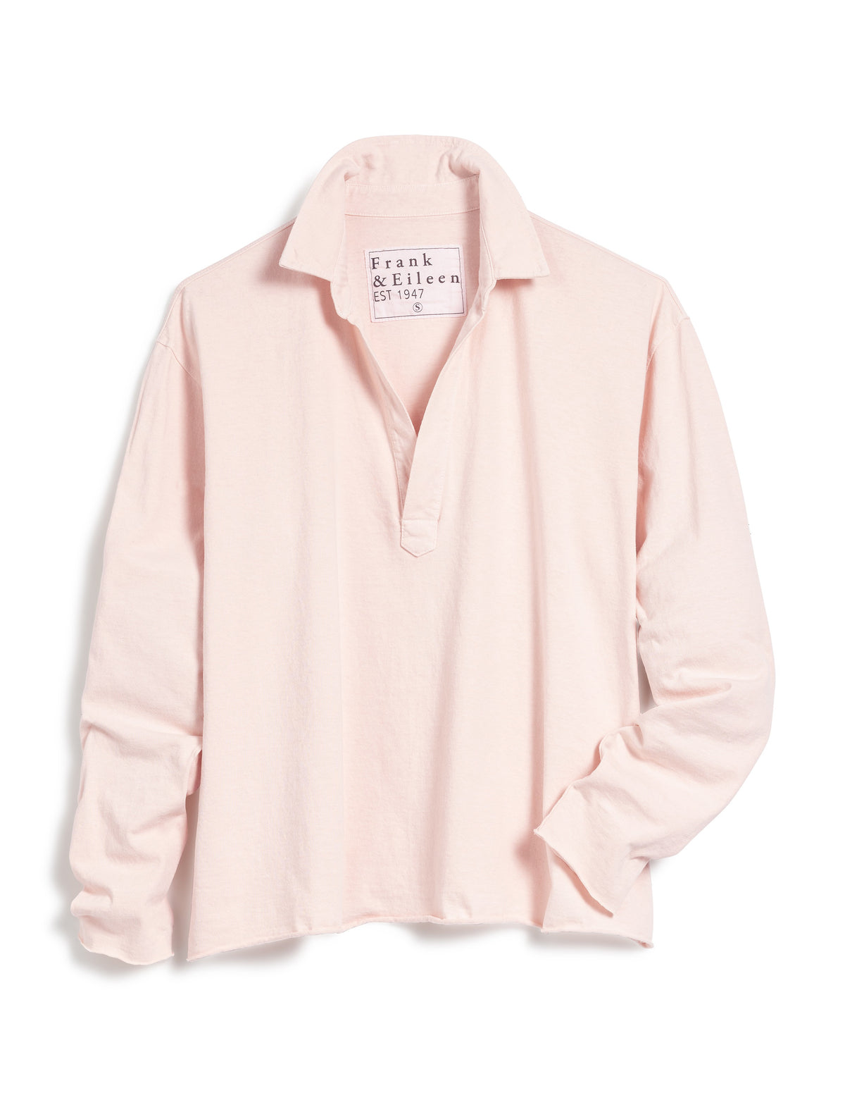 Introducing the FRANK &amp; EILEEN - Patrick Popover Henley Triple Fleece by FRANK &amp; EILEEN. This dark-colored shirt features a collar and a deep V-neck opening, along with long sleeves for added warmth. Made from luxuriously soft and comfortable Triple Fleece fabric, the hem and sleeves have a slightly distressed, casual look. Easy to care for, this stylish Henley is machine washable and showcased against a plain, light background.
