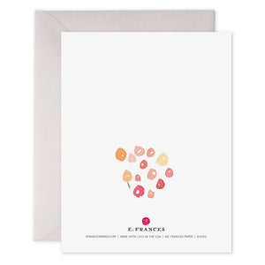 The E. FRANCES PAPER - FLOWERS GET WELL CARD by E. FRANCES PAPER has "Sending Get Well Wishes" in gold foil and features red, pink, and orange watercolor dots resembling flowers, with a white envelope included.