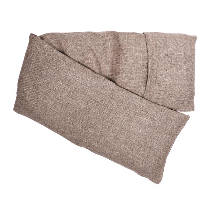 The NATURAL LINEN HOT/COLD FLAXSEED NECK WRAP by E WIGHTMAN &amp; CO is a folded, rectangular, light brown pouch with a woven texture. Infused with versatility, it can be used as a soothing flaxseed pack for comforting warmth or as a cold compress for instant relief. The soft and slightly padded design ensures maximum comfort.