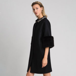 black Audrey coat with removable jeweled collar