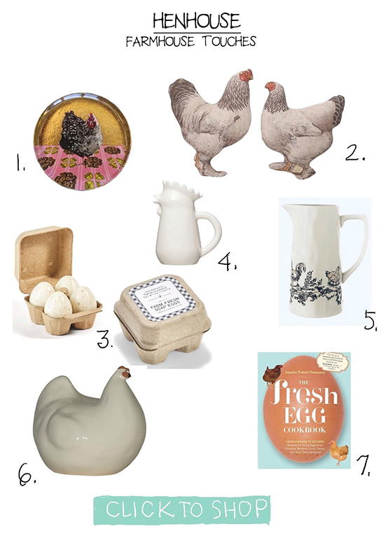 hen-themed items at Nest home in Fearrington Village