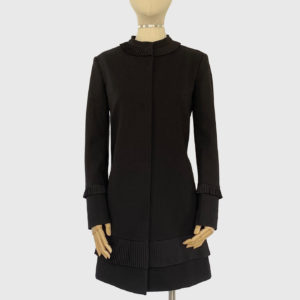 black ponte coat with pleating details