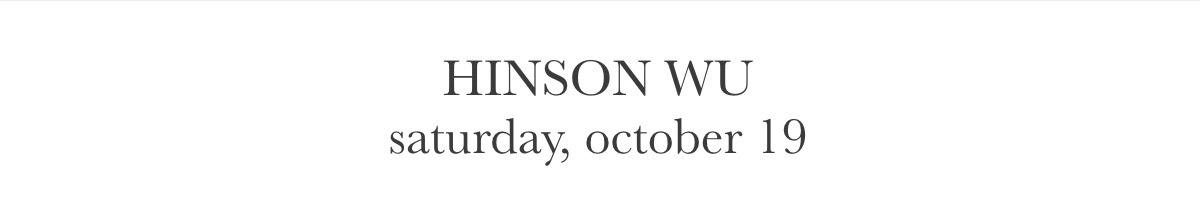 Text in a serif font reads: "HINSON WU saturday, october 19" on a white background. Fearrington Village