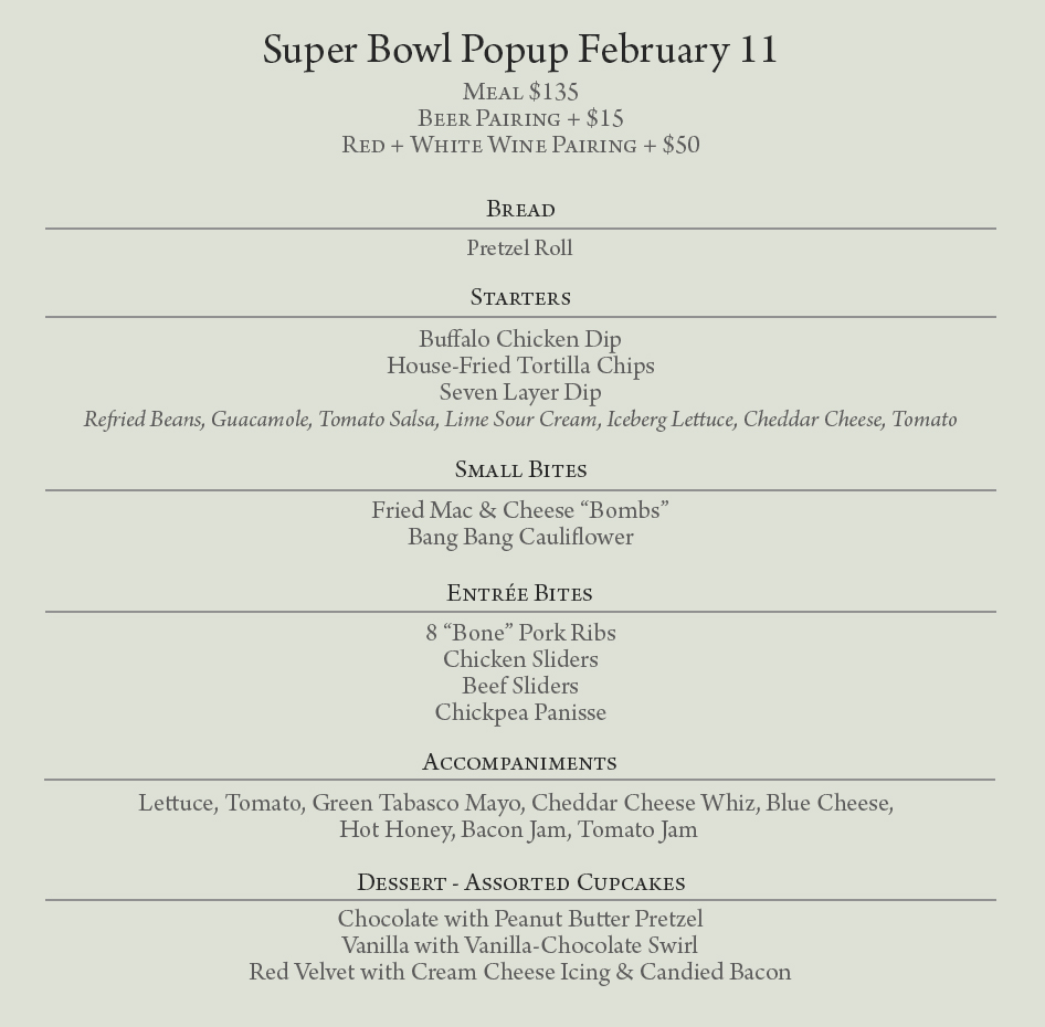 Super Bowl takeout for tow menu