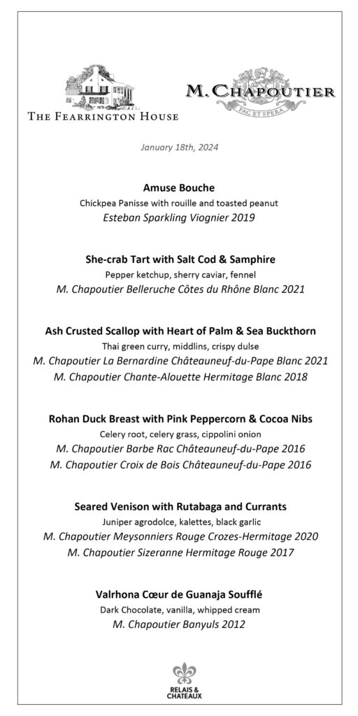 chapoutier wine dinner menu