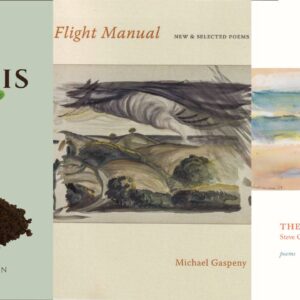 A collage of three book covers. From left to right: "Genesis" by Ashley R. Lumpkin showing a sprout emerging from soil, "Flight Manual: New & Selected Poems" by Michael Gaspeny with an abstract landscape painting, and "The Last Time" by Steve Cushman featuring a watercolor beach scene. Fearrington Village