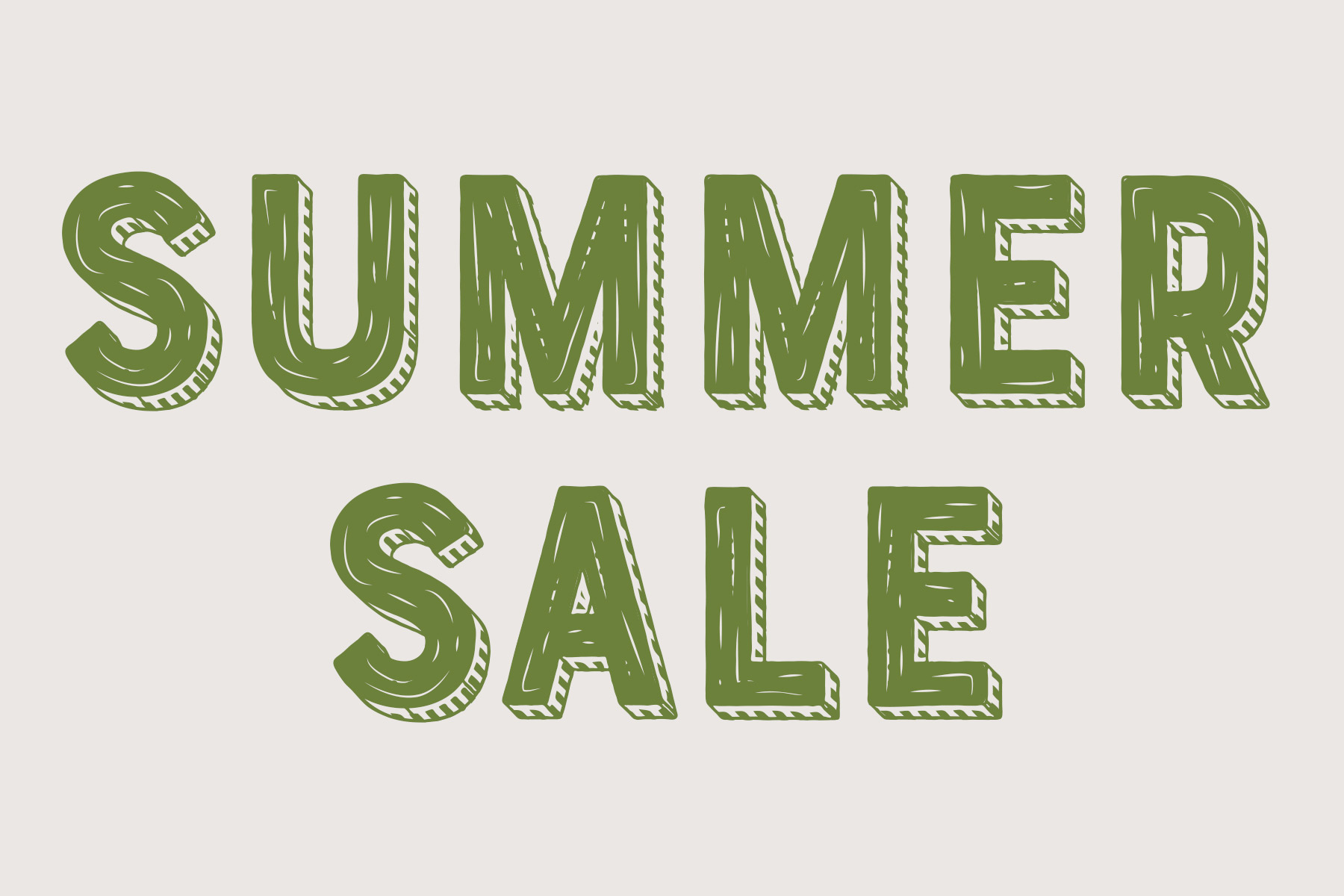 Green, bold, sketch-style text on a white background reads “SUMMER SALE.”. Fearrington Village